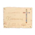 Kreative Feder Glückwunschkarte „Glückwunsch zur Kommunion“ - Glückwunsch-Karte aus Holz, Geschenk-Karte für Geldgeschenke; Größe ca.: 14,6 x 19,7cm