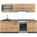 Vicco Raul Küchenzeile Goldkraft Eiche/Anthrazit 240 cm AP Schwarz gemustertRaul ohne E-Geräte