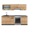 Vicco Küchenzeile Raul, Goldkraft Eiche/Anthrazit, 240 cm, AP Schwarz Gemustert, mit modularen Elementen flexibel kombinierbar