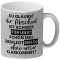 speecheese Tasse Abschied Kollege Glitzer Kaffeebecher mit Spruch Wie kommst du ohne