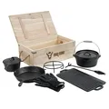 Dutch Oven Set 8-teilig Gusseisen eingebrannt BBQ Feuertopf Zubehör BBQ-Toro