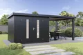 Finnhaus Wolff Metall-Gerätehaus Elvar 6030 Anthrazit Gerätehaus aus Metall in Anthrazitgrau, Geräteschrank mit 0,55 mm Wandstärke inklusive Terrasse inklusive Schleppdach Gartenhaus