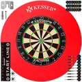 KESSER® Profi Dartscheibe Sisal – Steeldart Dartboard Set 9 Pfeilen mit Metallspitze, 24 Pro Flights & Zubehör, selbstheilend, Wandmontage, Steeldartscheibe Dartboard, inkl. Montageset