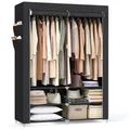 SONGMICS Kleiderschrank Stoffschrank, Schrank mit Kleiderstange, Ablagen, Seitentaschen, groß 45 x 127 x 176 cm, 2 Hängefächer, mit Ablagen, 4 Seitentaschen schwarz 127 cm x 176 cm