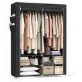 SONGMICS Stoffschrank 45 x 127 x 176 cm, 2 Hängefächer mit Einlegeböden, 4 Seitentaschen, viel Platz für Schlafzimmer, Wohnzimmer, Schwarz RYG008B02