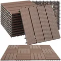 tectake® WPC Holzfliesen, 31x31 cm, Holzoptik Fliesen wetterfest, 11er Set = 1,0571 m², Bodenbelag für Wintergarten, Bodenfliesen, Balkonboden, Boden Terrassenfliesen mit Klicksystem, Drainage - braun