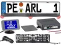 Lescars Rückfahrhilfe: Funk-Ultraschall-Einparkhilfe in Kennzeichen-Halter, mit LCD-Display (Einparkhilfe ohne Bohren, Parksensoren, Kfz)