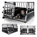 Juskys Alu Hunde-Transportbox L-X - 89x70x51 cm – Auto Hundebox robust & pflegeleicht – Gittertür verschließbar - Aluminium Reisebox für Hunde