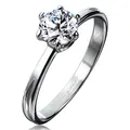 Bungsa Stein Damenring klassisch schmal silber Edelstahl Zirkonia Kristall 49 52 54 57 (Ring Damen Frauen Fingerring Partnerringe Verlobungsringe Trauringe Damenring Edelstahlring (60 (19.1))