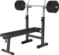 GORILLA SPORTS® Hantelbank - inkl. Hantelset 38 kg, mit Ablage und Dip-Station, Verstellbare Höhe und Neigungswinkel, Klappbar, bis 200kg, Schwarz – Trainingsbank, Flachbank, Schrägbank