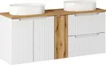 Doppelwaschtisch 140cm mit Keramikwaschbecken, weiß und Eiche, NEWPORT-56-WHITE