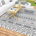 Outsunny - Outdoor Teppich Robuster Wetterfest Outdoorteppich, Faltbar Carpet Mit Boho-style, Outdoor-teppich Für Wohnzimmer Balkon Garten Terrasse Bad Flur Küche, 182 X 274 Cm Dunkelgrau+weiß