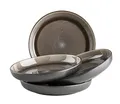 MÄSER Serie Niara, Modernes Suppenteller Set für 4 Personen in aufregendem Vintage Look, große tiefe Teller für Pasta und Suppen aus Keramik, Steinzeug, Grau/Schwarz