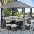 Sekey Pavillon 3x3 Gartenpavillon Terrassenpavillon 4 abnehmbar Seitenteile & Reißverschluss Partyzelt Wasserdicht Gartenzelt Sonnenschutz - Grau