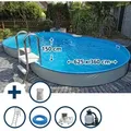 Stahlwandpool Set (9-teil) Halbhoch Achtform Cannes 625x360x150cm, Stahl 0,8mm Weiß Folie 0,6mm Bl.