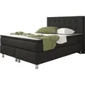 Inter Handels Boxspringbett Köln 140x200 | Boxspringbett mit Webstoff Schwarz - Schwarz