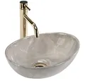 wohnwerk.idee Aufsatzwaschbecken Waschtisch Keramik Waschbecken Marmoroptik GästeWC/Gästebad Mini Beige