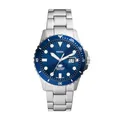 Fossil Blue uhr für Herren, Quarzwerk mit Edelstahl- oder Lederarmband, Silberton und Blau, 42MM