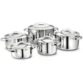 Kopf Topfset, Silber, Metall, Rund, breiter Schüttrand, Kochen, Töpfe, Topfsets