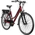 Agon Avesa E Bike Trekkingrad Damen Herren ab 155 cm mit Nabenmotor Pedelec Trekking Fahrrad mit 21 Gang und Beleuchtung StVZO Tiefeinsteiger - Rot