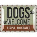 LANOLU Blechschild Hund - DOGS WELCOME - Deko Hund Geschenke für Hundeliebhaber in retro Shabby Chic Optik - Vintage Dekoration als Geschenk für Hundefreunde aus Metall, 15x20cm