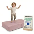 Pillows24 – Hüpfpolster für Kinder Indoor | Hüpfkissen 70x110x17 cm mit Federn & Schaumstoff | Kindertrampolin für Zuhause | Hüpfmatte mit abnehmbarem Cordbezug | Trampolin Indoor Kinder | Rosa
