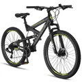 Licorne Bike Strong 2D Premium Mountainbike in 26, 27,5 und 29 Zoll - Fahrrad für Jungen, Mädchen, Damen und Herren - Scheibenbremse vorne und hinten - Shimano 21 Gang-Schaltung - Farbe:Schwarz/Lime;Zoll:27.5