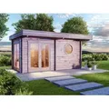 Saunahaus Enns-70 Gartensauna 3 Sitzbänke Aus Holz, Sauna Mit 70 Mm Wandstärke, Außensauna Mit Montagematerial - Finntherm
