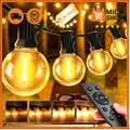 Lichterkette aussen 30M LED Gluehbirnen Garten Balkon Terrasse dimmbar Timer