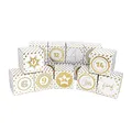 Frau WUNDERVoll® DIY Adventskalender Vorfreude zum Befüllen,Faltschachteln gold Sterne 7x7x7cm(gefaltet),XL Ziffern gold/Weihnachten,Aufkleber,Würfelbox,Schachteln