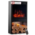KAMINIO Elektrokamin Hugo - Elektrischer Kaminofen mit Heizung, 3D-Flammeneffekt, LED-Ambientelicht, Holzfach, Fernbedienung (Schwarz)