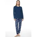Schlafanzug MEY "SCRIBBLED DOTS", Damen, Gr. 48, blau (deep marine), Single Jersey, Obermaterial: 100% Baumwolle, casual, bequem 7/8-Länge, Rundhals, Langarm, Homewear-Sets, Baumwolle, modern, bequem, gerade Form, Rundhals, Langarm