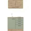 Flex-Well Exclusiv Miniküche Cara 100 cm Schilfgrün matt - Artisan Eiche