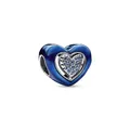PANDORA Moments Blaues Drehbares Herz Charm aus Sterling Silber mit Kristallen, Kompatibel Moments Armbändern, 792750C01