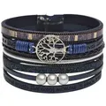 KARMA Armband Damen Wickelarmband mit Lebensbaum Anhänger (Damenschmuck Armschmuck, Boho Schmuck in verschiedenen Farben), Magnetverschluss, PU-Leder Armband mit Spruch blau