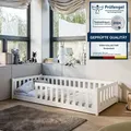 Kinderbett Bodenbett 80x180 cm Bett mit Matratze, Rausfallschutz & Lattenrost Montessori Bett Bed Gitterbett Kinder Jugendbett Einzelbett komplett ... - Weiß