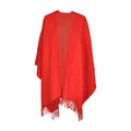 , Poncho mit Fransen  Damen  05Rot