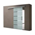 doporro Glasschiebetür Komplettset Softclose 102,5 x 205 cm | 15mm Wandabstand | Schiebetür mit ESG-Sicherheitsglas | Zimmertür Glas mit 5-Milchglas-Streifen mit Stangengriff | Amalfi-plus 13