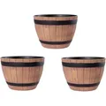 Jinfa 3er-Set Blumenkübel aus Kunststoff in Holzoptik | Farbe: Walnuss | Design: Weinfass | Ø 38 cm
