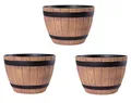 Jinfa 3er-Set Pflanzkübel aus Kunststoff in Weinfassoptik bottich Blumenkübel | Farbe: Walnuss | Design: Weinfass | Ø 38 cm