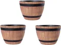 Jinfa Pflanzkübel aus Kunststoff Miniteich Weinfassoptik Blumenöpfe, 1, 3, 6 Stück (3 St), Walnuss - Ø38cm