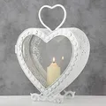 Laterne Herz weiß Windlicht zum Aufhängen Windlicht Metall Glas Hochzeit H 35 cm