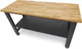 HBM Werkbank, 160 cm höhenverstellbar, Arbeitsplatte aus Massivholz, schwarz