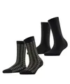 ESPRIT Damen Socken Pepita Pattern Multipack W So Baumwolle gemustert 2 Paar, Schwarz Black 3000, 35-38