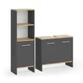Vicco Badezimmermöbel-Set Karli, Anthrazit/Goldkraft Eiche, 63.8 cm, besteht aus Waschbeckenunterschrank und Hochschrank