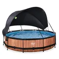 EXIT Toys Aufstellpool Rund ø 360 x 76 cm mit Sonnensegel und Filterpumpe – Gartenpool für Kinder und Familien – TÜV, CE und EN 16582 – Stahlrahmen Gartenpool – Wood Pool – Braun