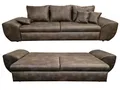 Vintage Big Sofa mit Schlaffunktion und Bettkasten, B275/T98/H90 cm, XXL Trend Couch 275 cm breit, Wellenunterfederung, Liegefläche 148x194 cm, Mikrofaserstoff in Leder-Optik in Braun / 18008