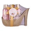 Accentra Geschenkset ROMANTIC DREAMS für Frauen, Bade Wellness Pflegeset im High Heel Glitterpumps Design in Rosa Gold, Tea Rose & Velvet Duft, 100 ml Duschgel, 100 ml Bodylotion, 130 g Badesalz