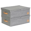 LOVE IT STORE IT Premium 2 Stück Aufbewahrungsboxen mit Deckel M - Aus Leinen Stoff - 2er Set Box mittel - Stabil - Grau - je 50x33x16 cm
