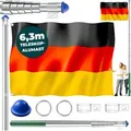 KESSER® Teleskop Fahnenmast Aluminium 6,30m Bodenhülse 60cm inkl Deutschlandfahne Höhenverstellbar Flaggenmast Mast Deutschland Flagge Alu (Silber) - Silber